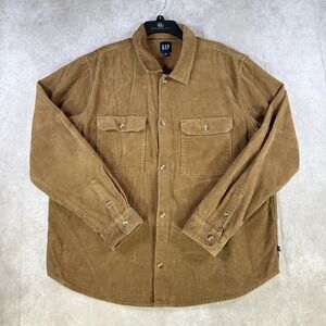 GAP Shirt Men XL Brown Corduroy Heavyweight Shacket Y2K Button Pockets Workwear